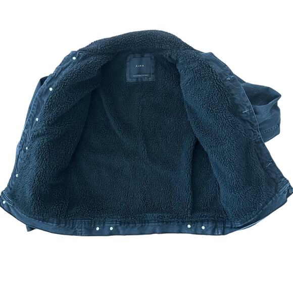 Zara Black denim jacket sherpa lined size small - Picture 8 of 14
